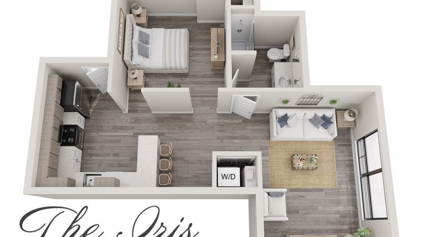 Eden Tower Apartments – Reno NV – Studio – The Iris 3D Floor Plan