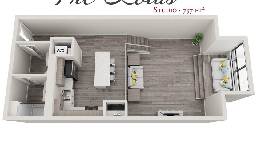 Eden Tower Apartments – Reno NV – Studio – The Lotus 3D Floor Plan
