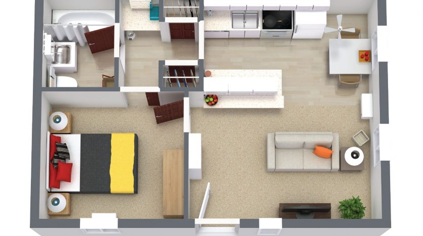 Whitewater Park Apartments - Reno NV - 3D Floor Plan - 1·Bed & 1·Bath